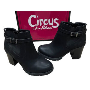NEW Circus By Sam Edelman Black Ankle Boots Womens Size 8.5 Side Zip Booties